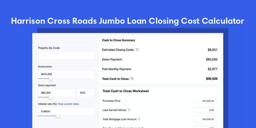 Harrison Cross Roads, NC Jumbo Loan Closing Cost Calculator Harrison Cross Roads, NC Jumbo Loan Closing Cost Calculator