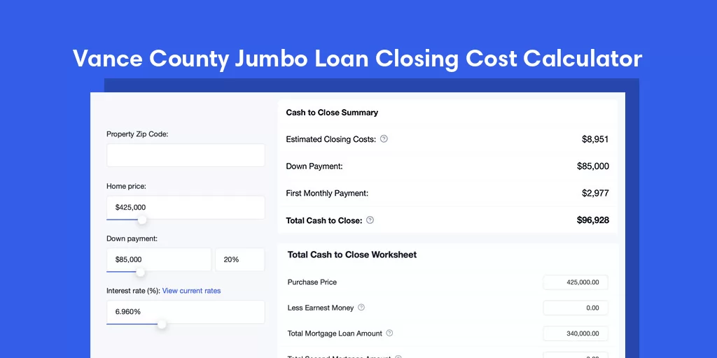 Vance County, NC Jumbo Loan Closing Cost Calculator Vance County, NC Jumbo Loan Closing Cost Calculator