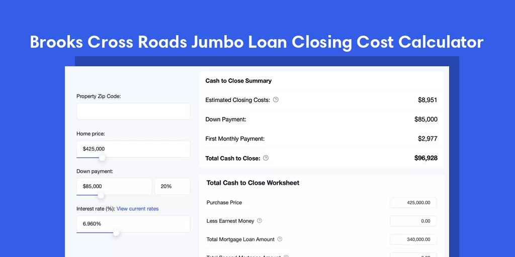 Brooks Cross Roads, NC Jumbo Loan Closing Cost Calculator Brooks Cross Roads, NC Jumbo Loan Closing Cost Calculator