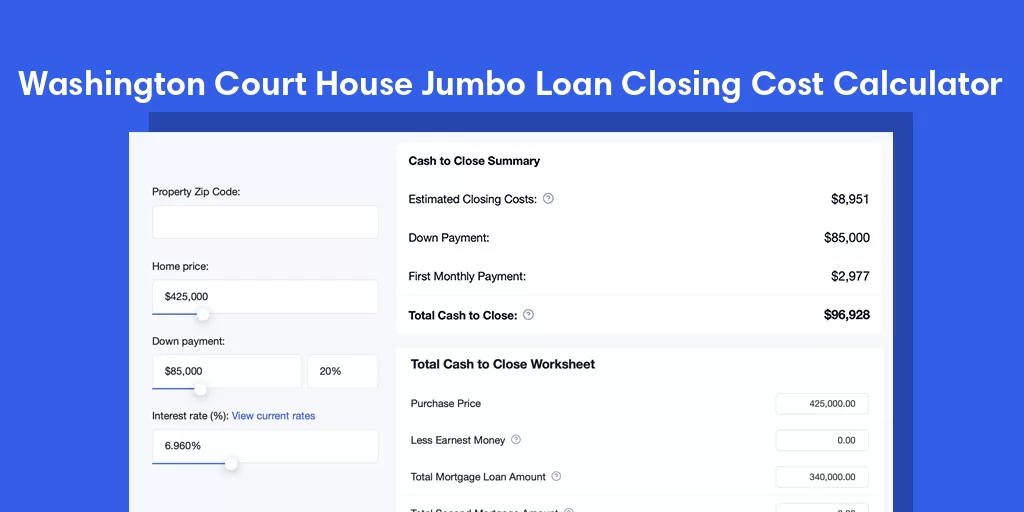 Washington Court House, OH Jumbo Loan Closing Cost Calculator Washington Court House, OH Jumbo Loan Closing Cost Calculator