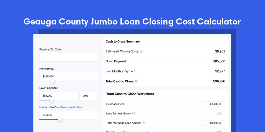 Geauga County, OH Jumbo Loan Closing Cost Calculator