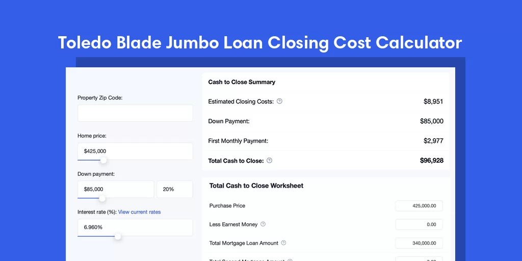 Toledo Blade, OH Jumbo Loan Closing Cost Calculator