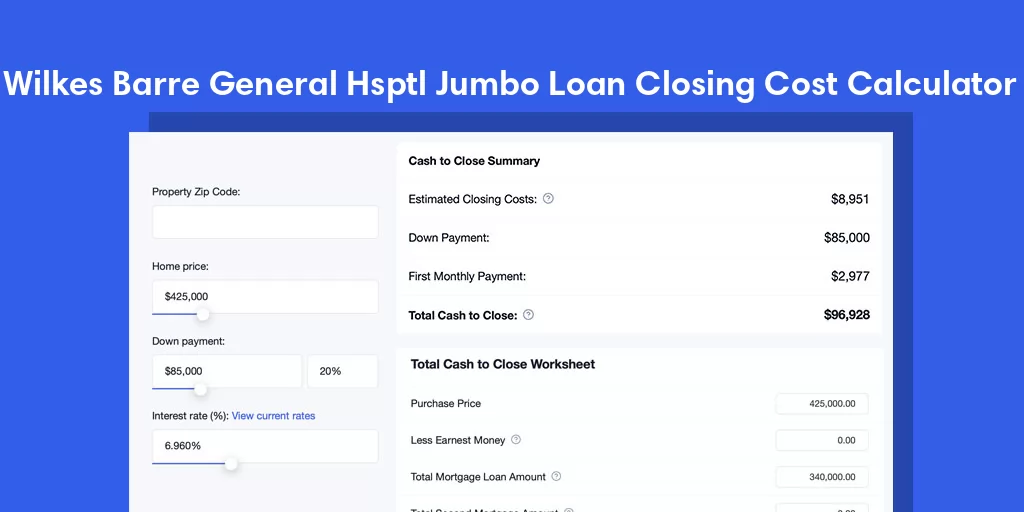 Wilkes Barre General Hsptl, PA Jumbo Loan Closing Cost Calculator Wilkes Barre General Hsptl, PA Jumbo Loan Closing Cost Calculator