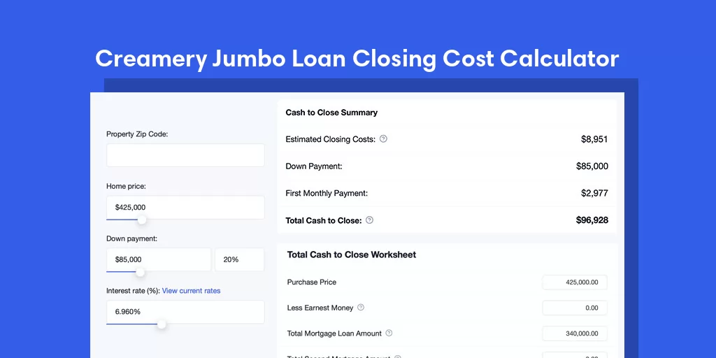 Creamery, PA Jumbo Loan Closing Cost Calculator