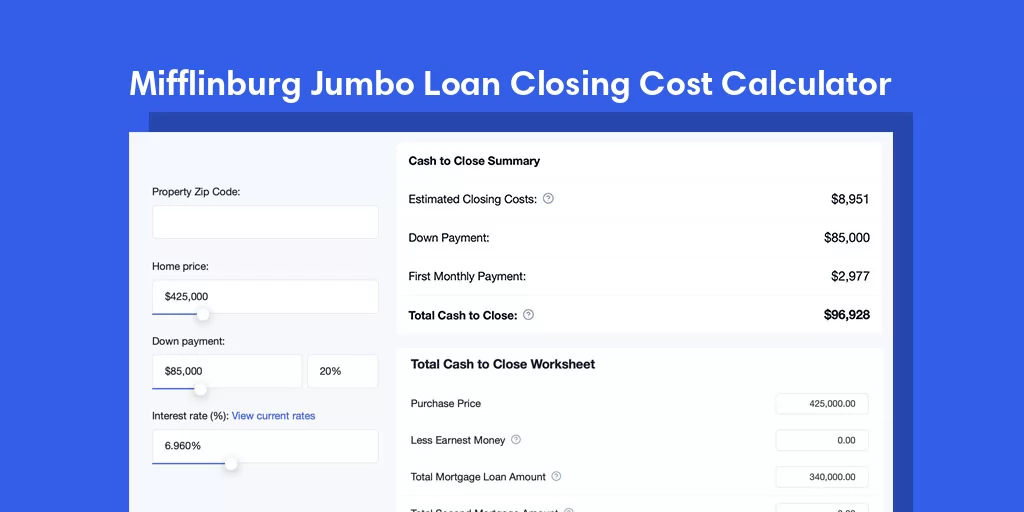 Mifflinburg, PA Jumbo Loan Closing Cost Calculator Mifflinburg, PA Jumbo Loan Closing Cost Calculator