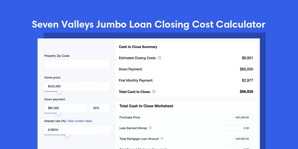 Seven Valleys, PA Jumbo Loan Closing Cost Calculator