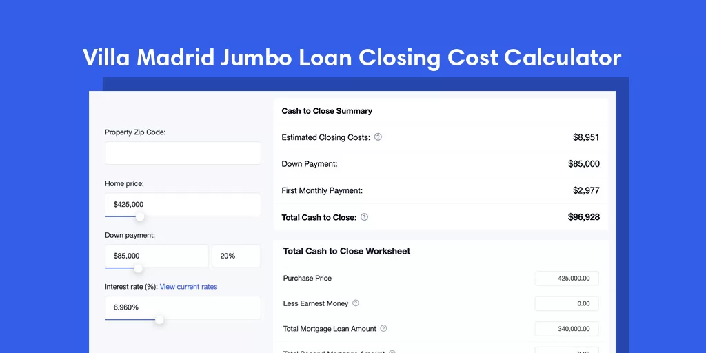 Villa Madrid, PR Jumbo Loan Closing Cost Calculator Villa Madrid, PR Jumbo Loan Closing Cost Calculator