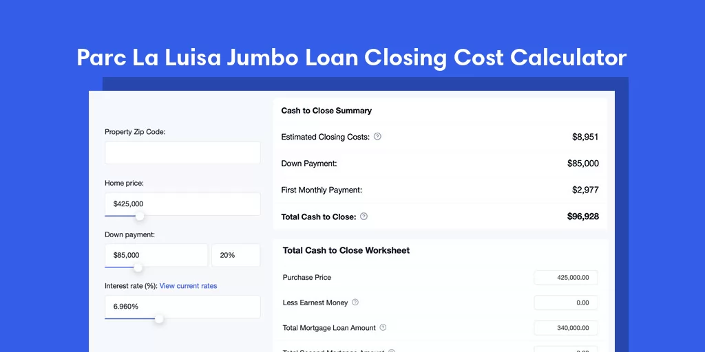 Parc La Luisa, PR Jumbo Loan Closing Cost Calculator