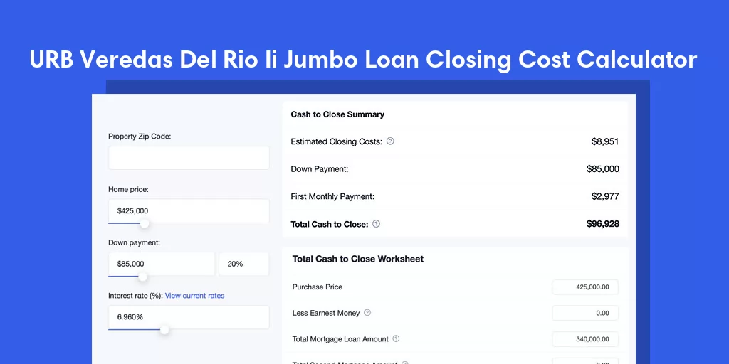 URB Veredas Del Rio Ii, PR Jumbo Loan Closing Cost Calculator