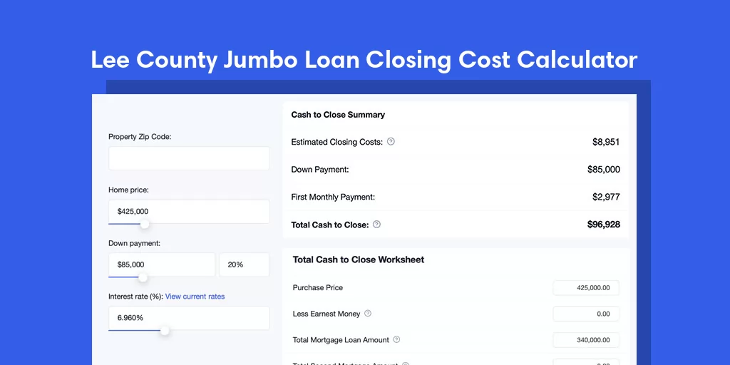 Lee County, SC Jumbo Loan Closing Cost Calculator