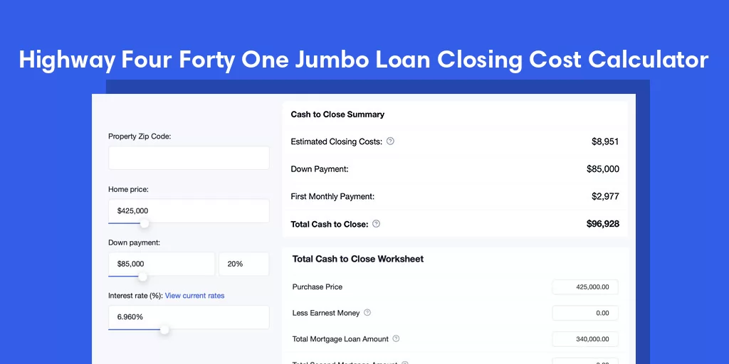 Highway Four Forty One, SC Jumbo Loan Closing Cost Calculator Highway Four Forty One, SC Jumbo Loan Closing Cost Calculator