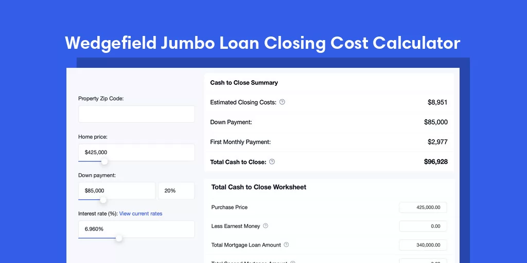Wedgefield, SC Jumbo Loan Closing Cost Calculator Wedgefield, SC Jumbo Loan Closing Cost Calculator