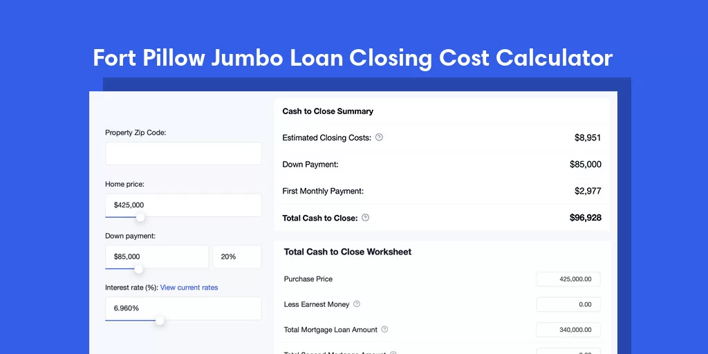 Fort Pillow, TN Jumbo Loan Closing Cost Calculator Fort Pillow, TN Jumbo Loan Closing Cost Calculator