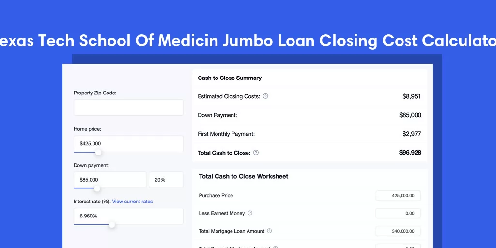 Texas Tech School Of Medicin, TX Jumbo Loan Closing Cost Calculator