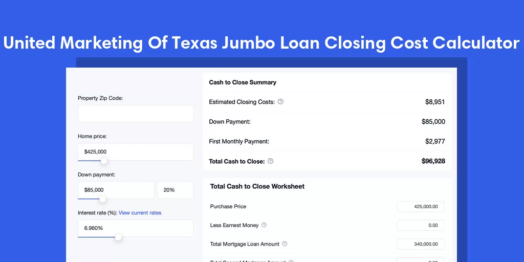 United Marketing Of Texas, TX Jumbo Loan Closing Cost Calculator