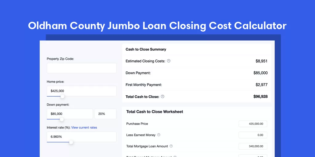 Oldham County, TX Jumbo Loan Closing Cost Calculator