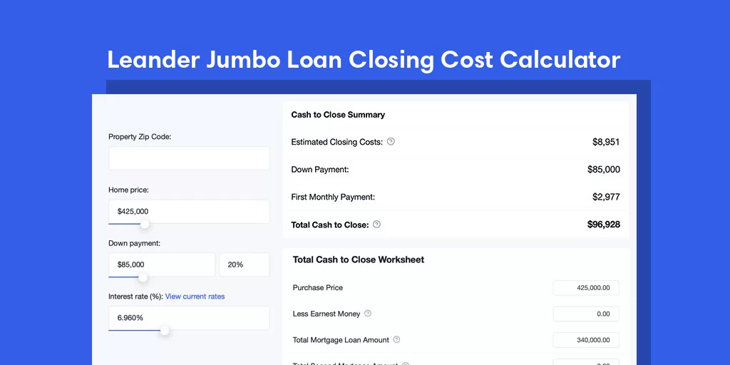 Leander, TX Jumbo Loan Closing Cost Calculator