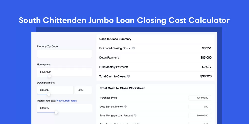 South Chittenden, VT Jumbo Loan Closing Cost Calculator