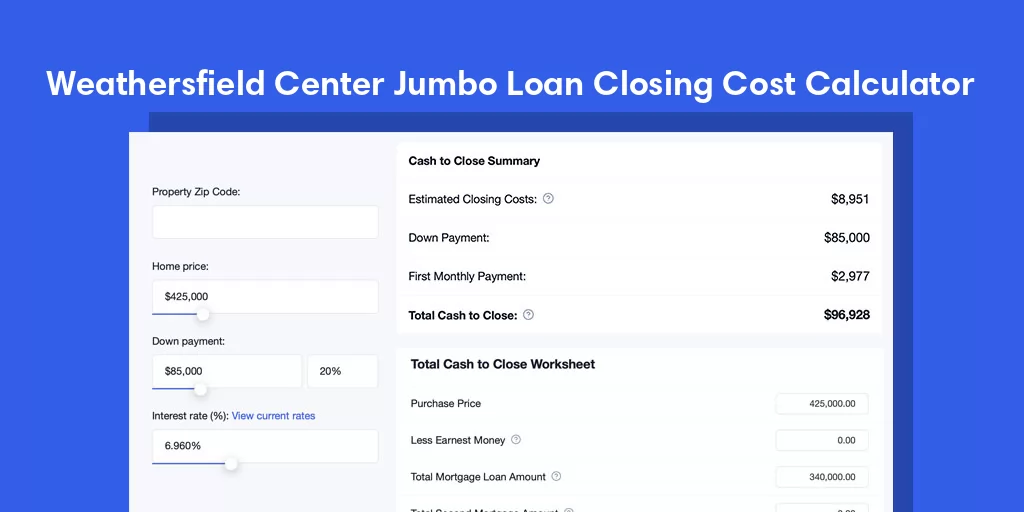 Weathersfield Center, VT Jumbo Loan Closing Cost Calculator Weathersfield Center, VT Jumbo Loan Closing Cost Calculator
