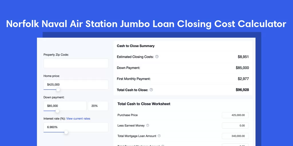 Norfolk Naval Air Station, VA Jumbo Loan Closing Cost Calculator Norfolk Naval Air Station, VA Jumbo Loan Closing Cost Calculator