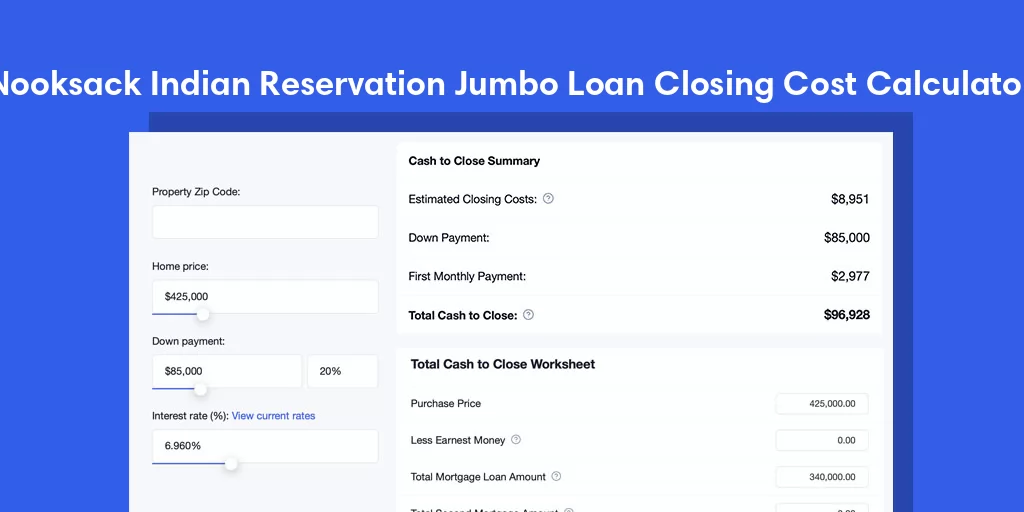 Nooksack Indian Reservation, WA Jumbo Loan Closing Cost Calculator