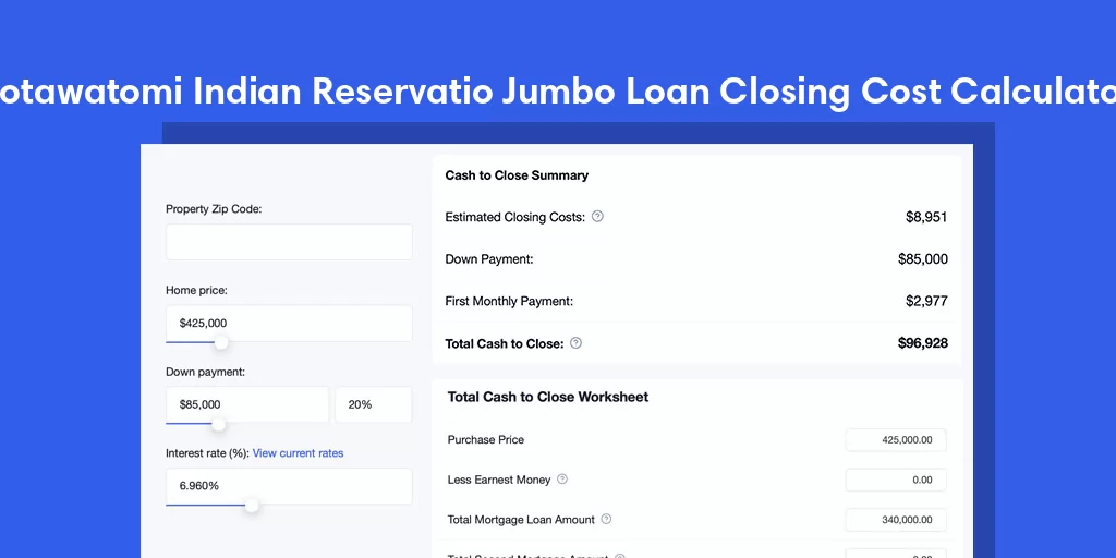 Potawatomi Indian Reservatio, WI Jumbo Loan Closing Cost Calculator Potawatomi Indian Reservatio, WI Jumbo Loan Closing Cost Calculator