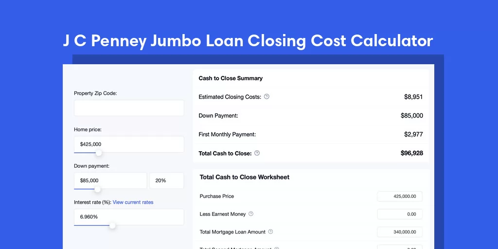 J C Penney, WI Jumbo Loan Closing Cost Calculator J C Penney, WI Jumbo Loan Closing Cost Calculator
