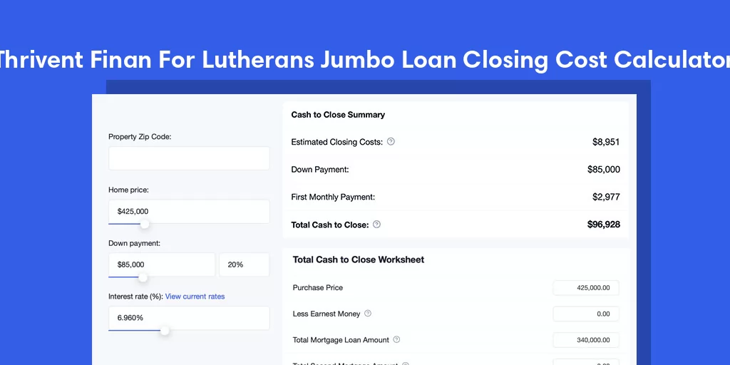 Thrivent Finan For Lutherans, WI Jumbo Loan Closing Cost Calculator