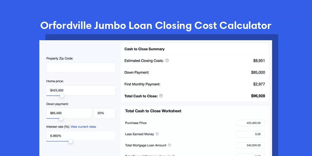 Orfordville, WI Jumbo Loan Closing Cost Calculator Orfordville, WI Jumbo Loan Closing Cost Calculator