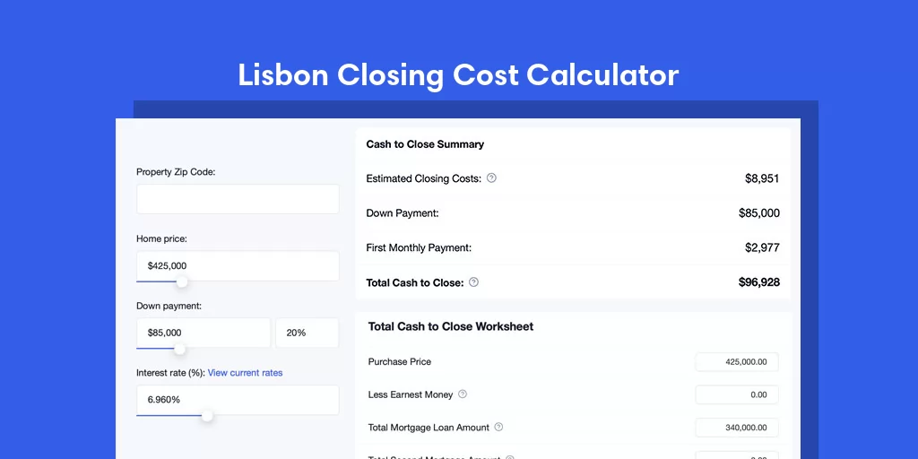 Lisbon, LA Mortgage Closing Cost Calculator