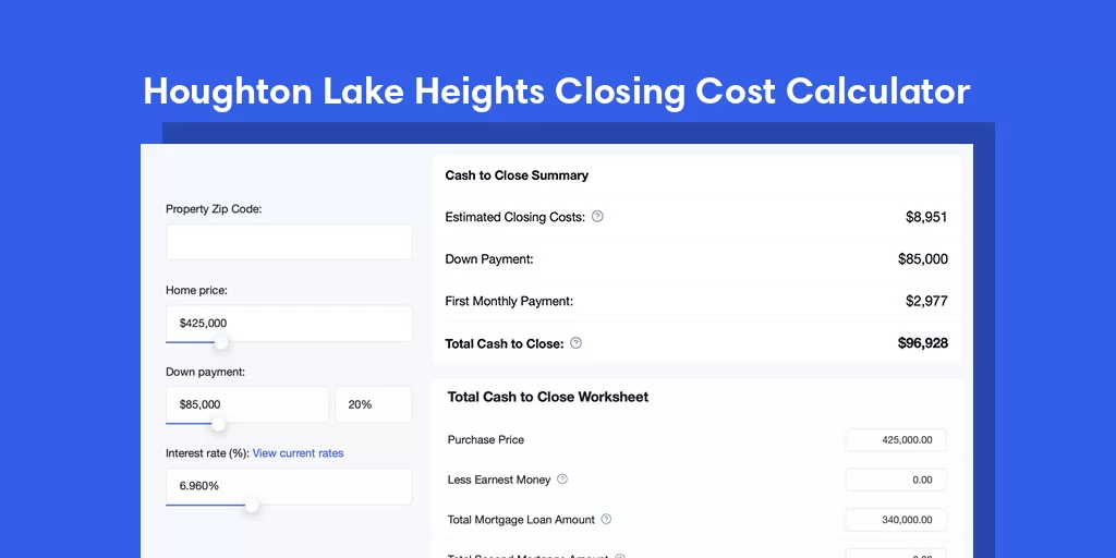 Houghton Lake Heights, MI Mortgage Closing Cost Calculator