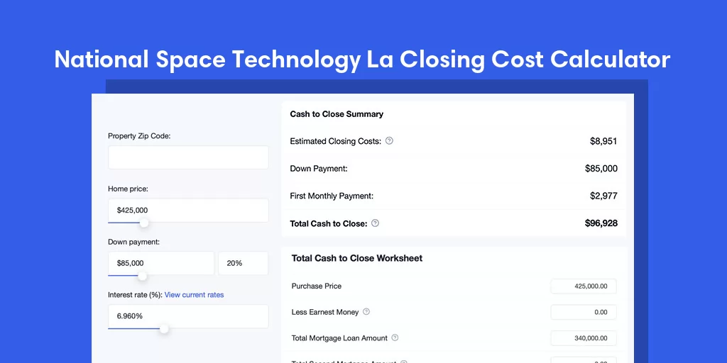 National Space Technology La, MS Mortgage Closing Cost Calculator National Space Technology La, MS Mortgage Closing Cost Calculator