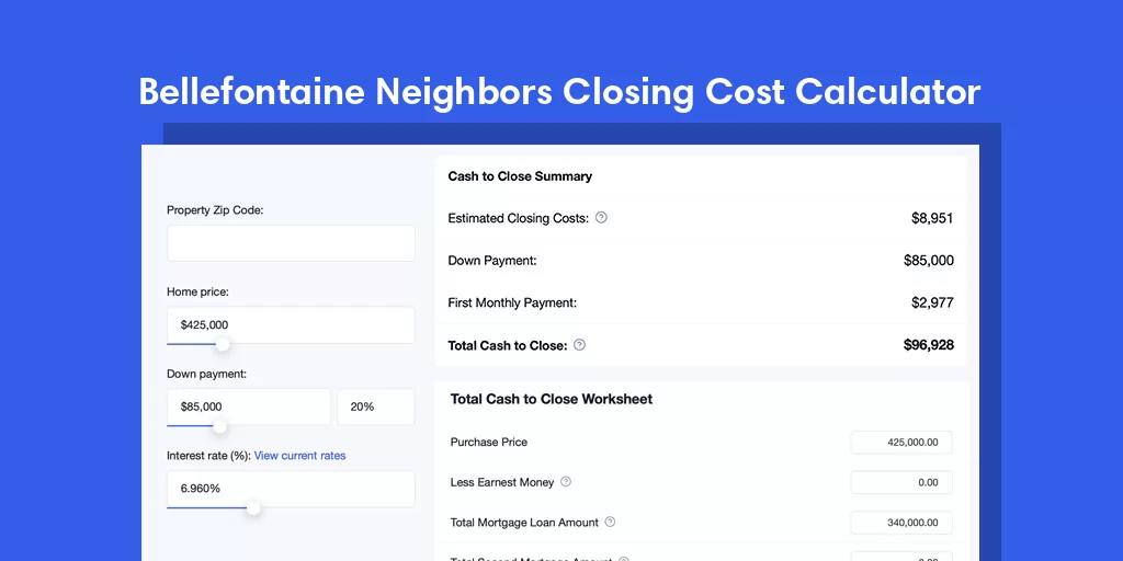 Bellefontaine Neighbors, MO Mortgage Closing Cost Calculator