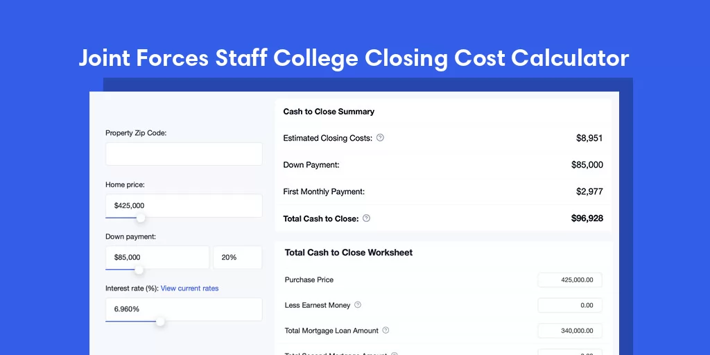 Joint Forces Staff College, VA Mortgage Closing Cost Calculator