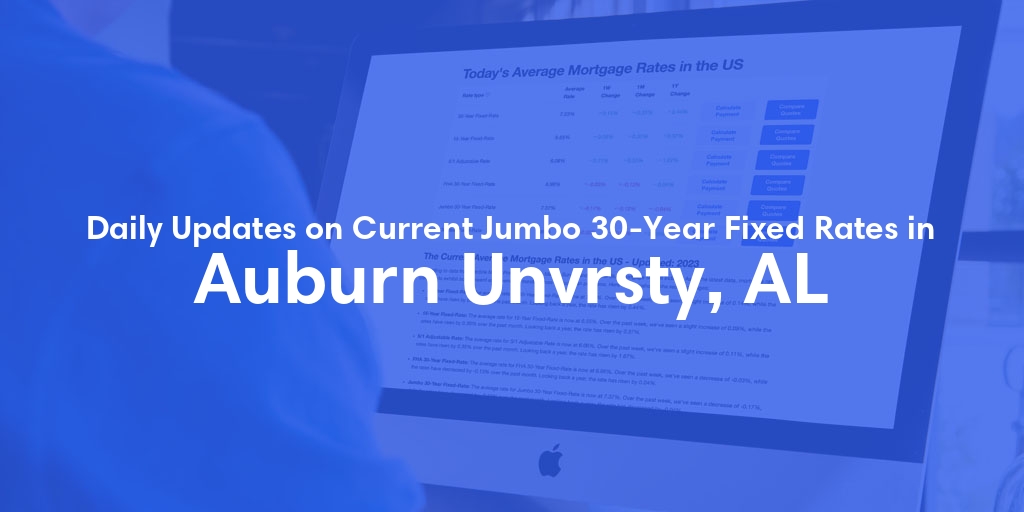 The Current Average Jumbo 30-Year Fixed Mortgage Rates in Auburn Unvrsty, AL - Updated: Sat, May 11, 2024