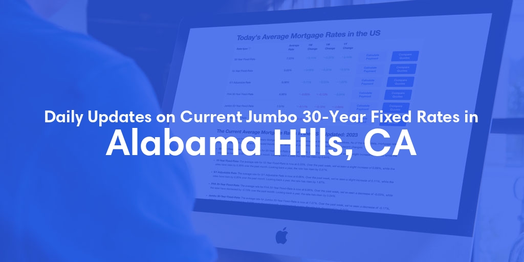 The Current Average Jumbo 30-Year Fixed Mortgage Rates in Alabama Hills, CA - Updated: Sat, May 18, 2024