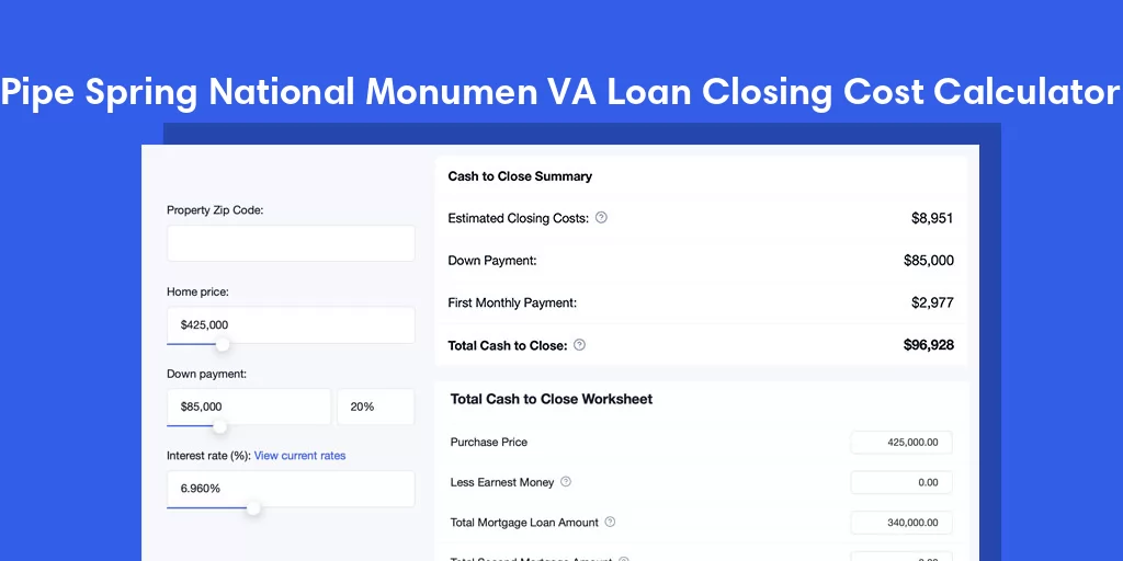 Pipe Spring National Monumen, AZ VA Loan Closing Cost Calculator Pipe Spring National Monumen, AZ VA Loan Closing Cost Calculator