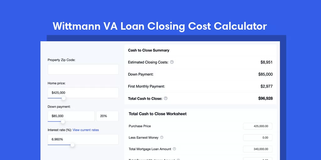 Wittmann, AZ VA Loan Closing Cost Calculator