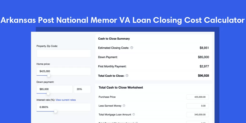 Arkansas Post National Memor, AR VA Loan Closing Cost Calculator