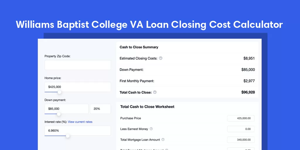 Williams Baptist College, AR VA Loan Closing Cost Calculator