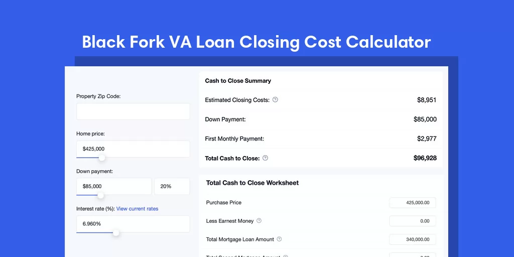 Black Fork, AR VA Loan Closing Cost Calculator