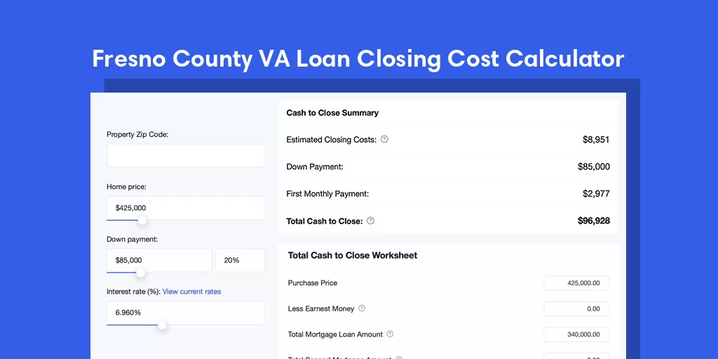 Fresno County, CA VA Loan Closing Cost Calculator