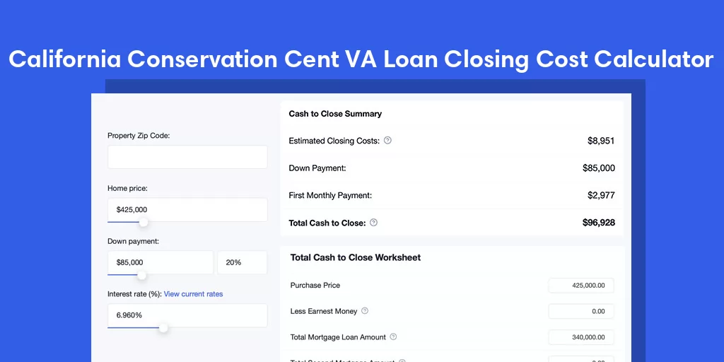 California Conservation Cent, CA VA Loan Closing Cost Calculator California Conservation Cent, CA VA Loan Closing Cost Calculator