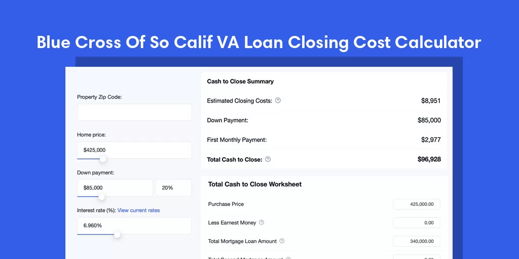 Blue Cross Of So Calif, CA VA Loan Closing Cost Calculator
