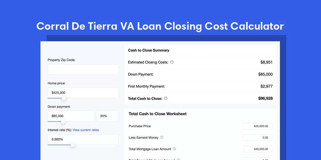 Corral De Tierra, CA VA Loan Closing Cost Calculator Corral De Tierra, CA VA Loan Closing Cost Calculator