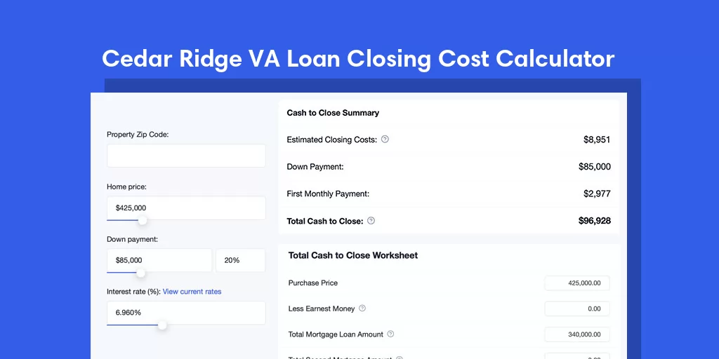 Cedar Ridge, CA VA Loan Closing Cost Calculator