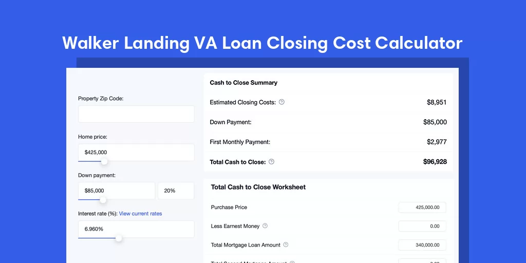Walker Landing, CA VA Loan Closing Cost Calculator Walker Landing, CA VA Loan Closing Cost Calculator