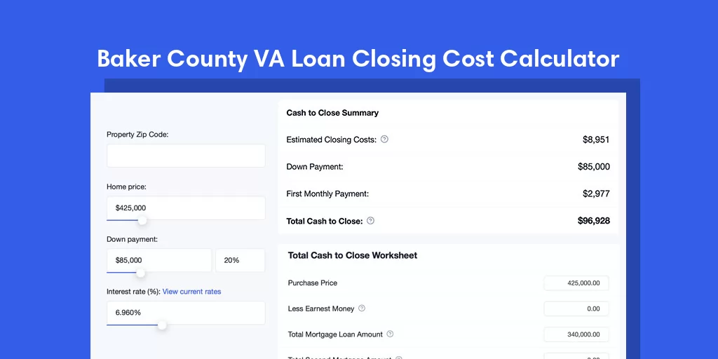 Baker County, FL VA Loan Closing Cost Calculator