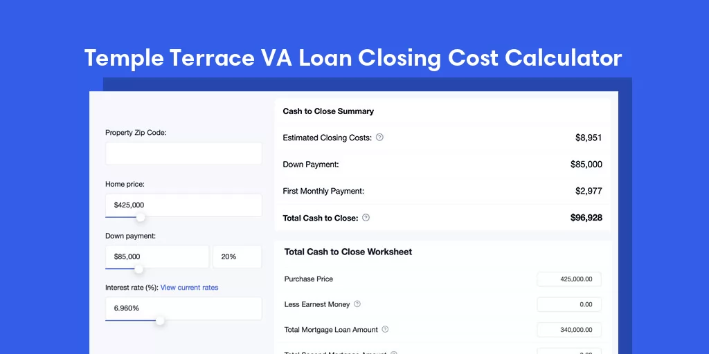 Temple Terrace, FL VA Loan Closing Cost Calculator Temple Terrace, FL VA Loan Closing Cost Calculator