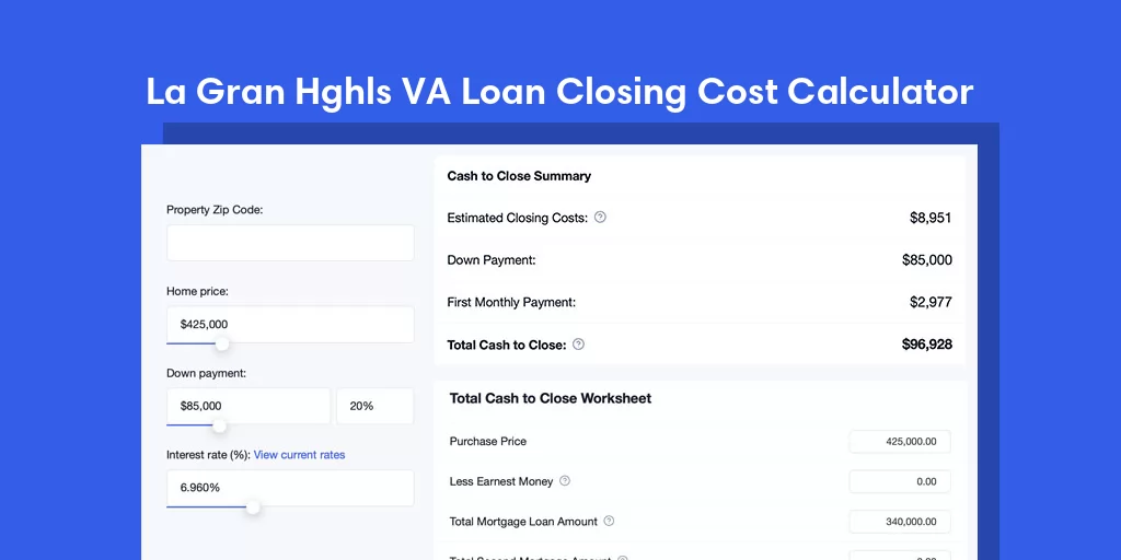 La Gran Hghls, IL VA Loan Closing Cost Calculator